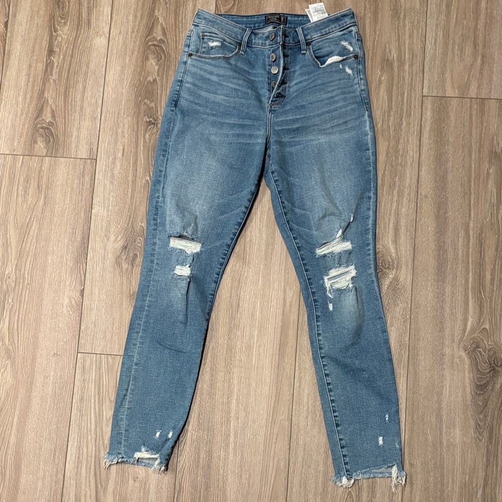 Abercrombie & Fitch Ripped Blue Skinny Jeans Curve Love